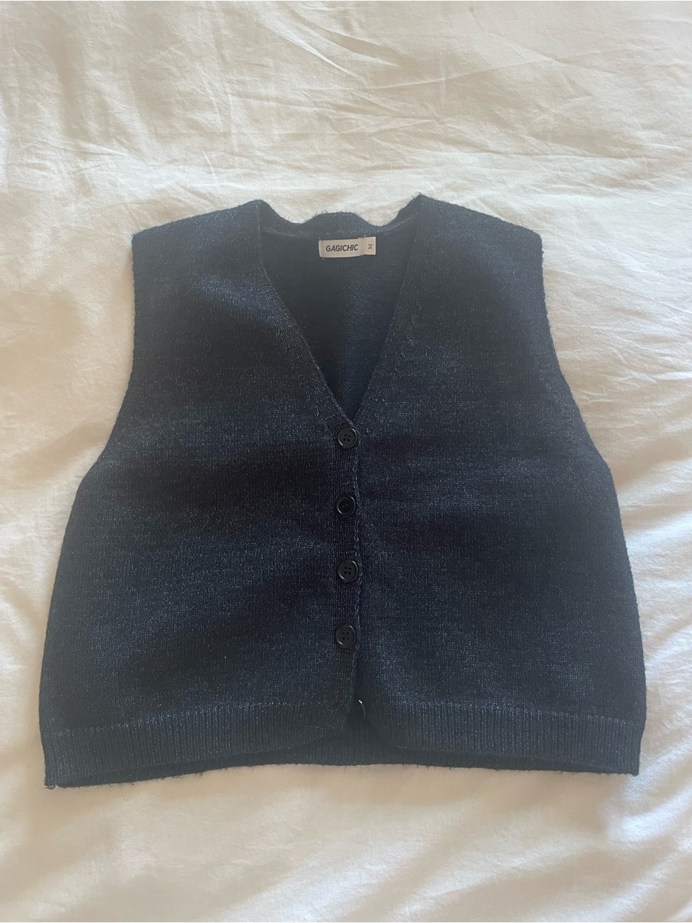 Dark Grey Knit Button Front Sweater Vest